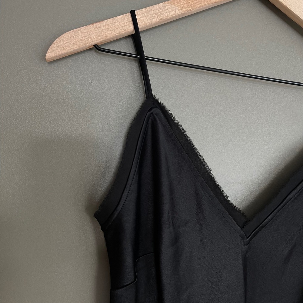 FRAME Satin Lounge Tank Top In Black Sz Small Sleeveless Blouse Chic Sexy Silky - Picture 10 of 16